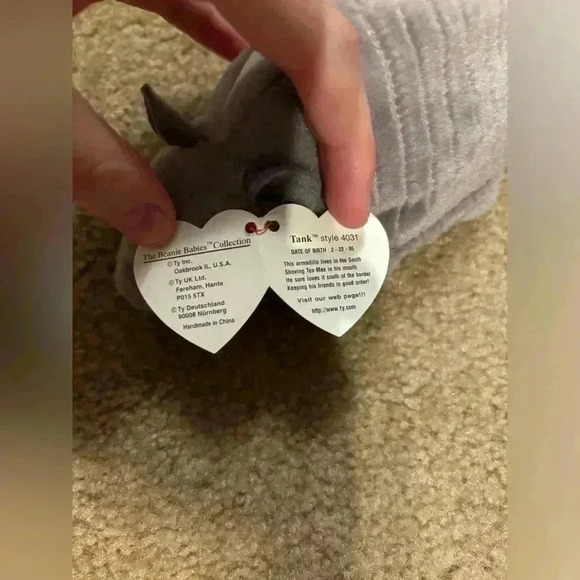 Ty Original Beanie Baby Babies Tank Armadillo 9 Line Shell 4031 Retired 1995 - Picture 2 of 4